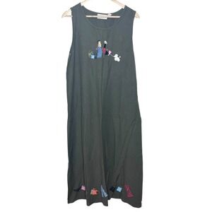 Lemon Grass Vtg Novelty Shopping Maxi Dress Womens L Fashion 90s Linen Lagenlook